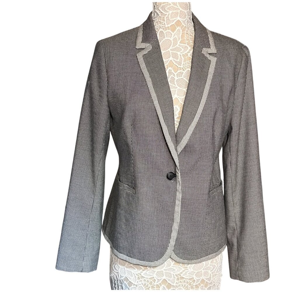 Banana Republic Women's Blazer Size 12 Black White Houndstooth One Button Jacket